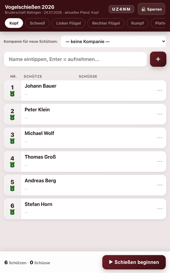 Schützen aufnehmen